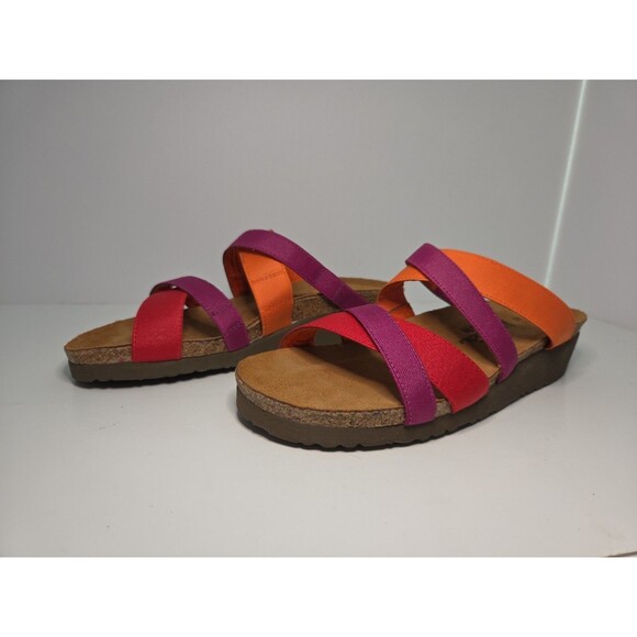 Naot Cork Footbed Slides With Orange, Red & Prple Straps Sz 8 NWOT Comfy - Picture 3 of 6